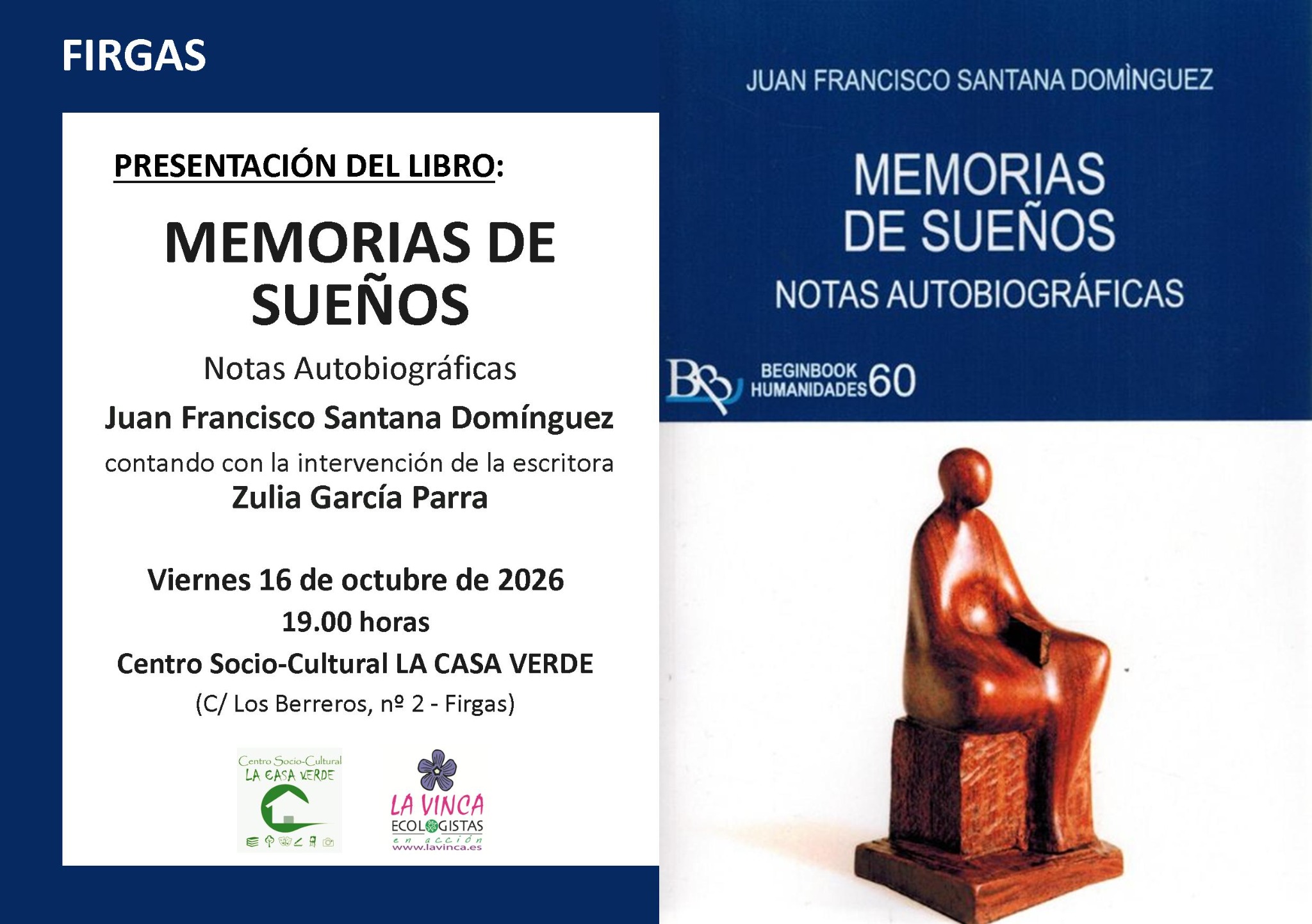 Cartel de la presentación del libro Memorias de sueños, de Juan Francisco Santana Domínguez